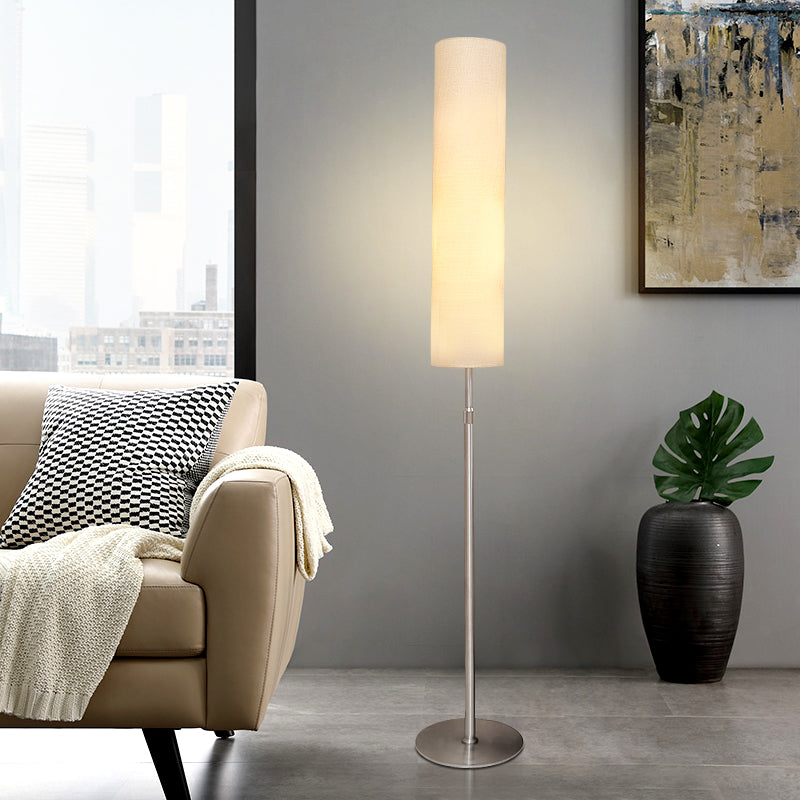 Arisha Minimalistische Zylindrische Stehleuchte Weiß, Wohnzimmer, Stoff