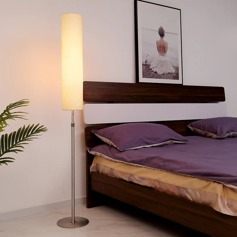 Arisha Minimalistische Zylindrische Stehleuchte Weiß, Wohnzimmer, Stoff