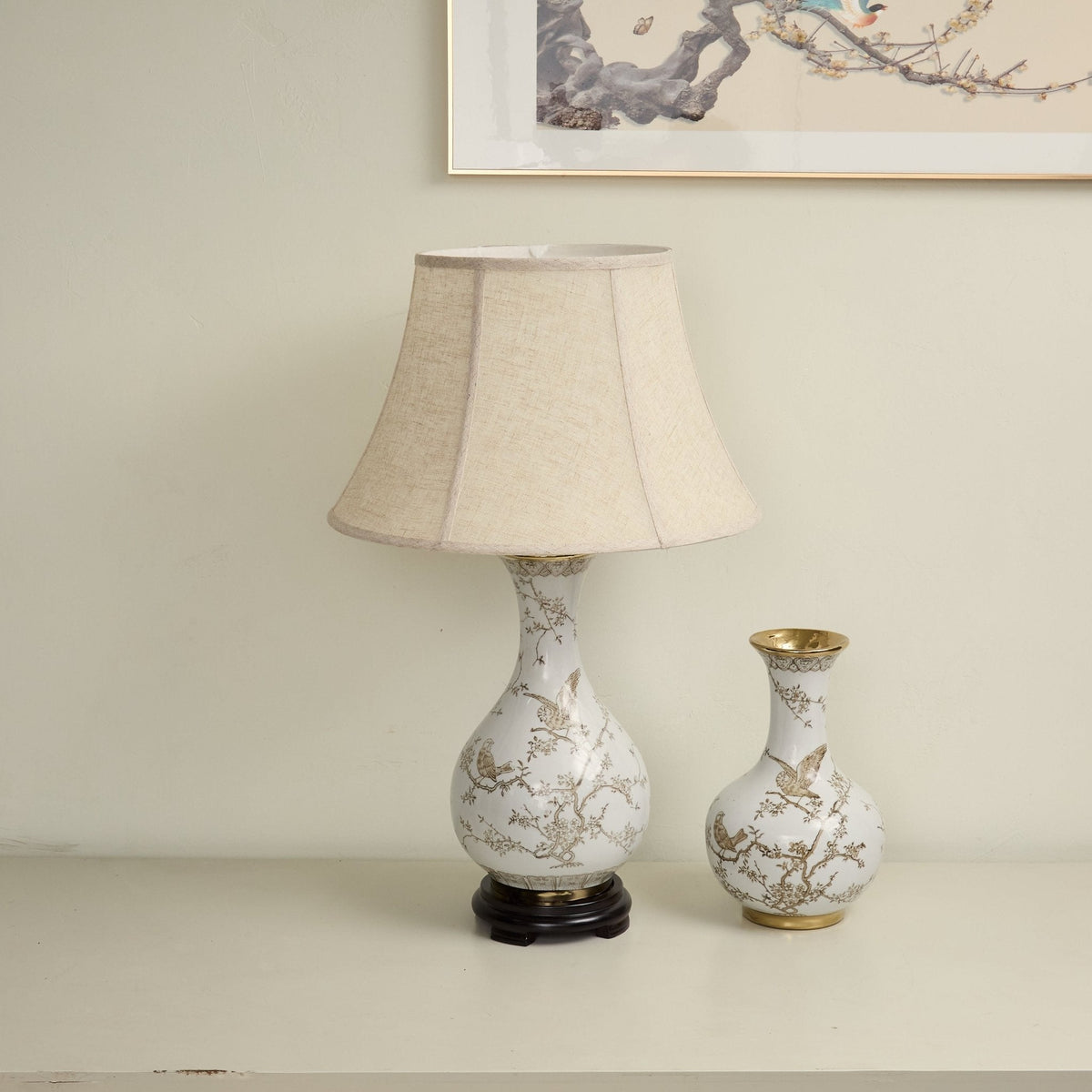 Évariste Floral Bird Keramik-Tischleuchte