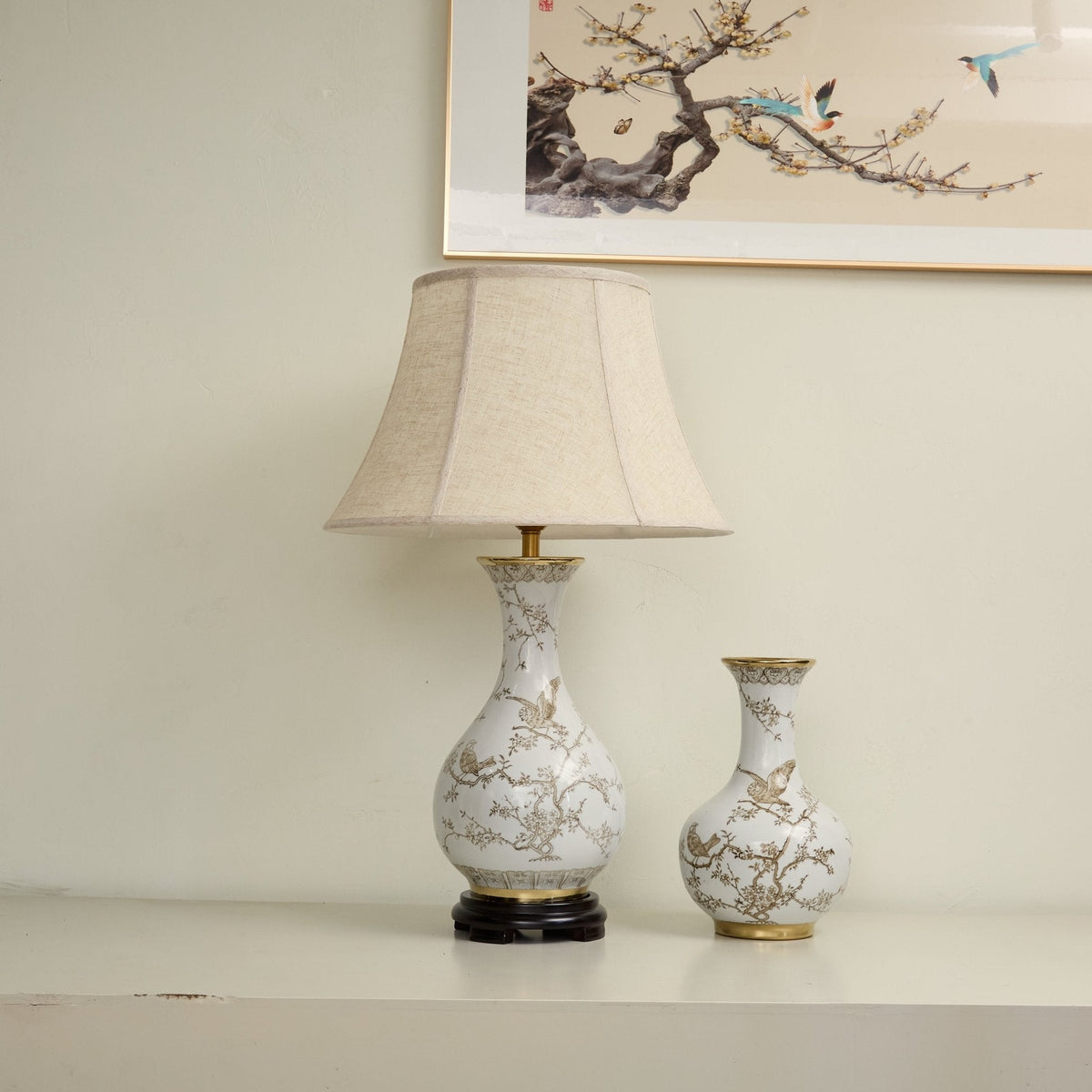 Évariste Floral Bird Keramik-Tischleuchte