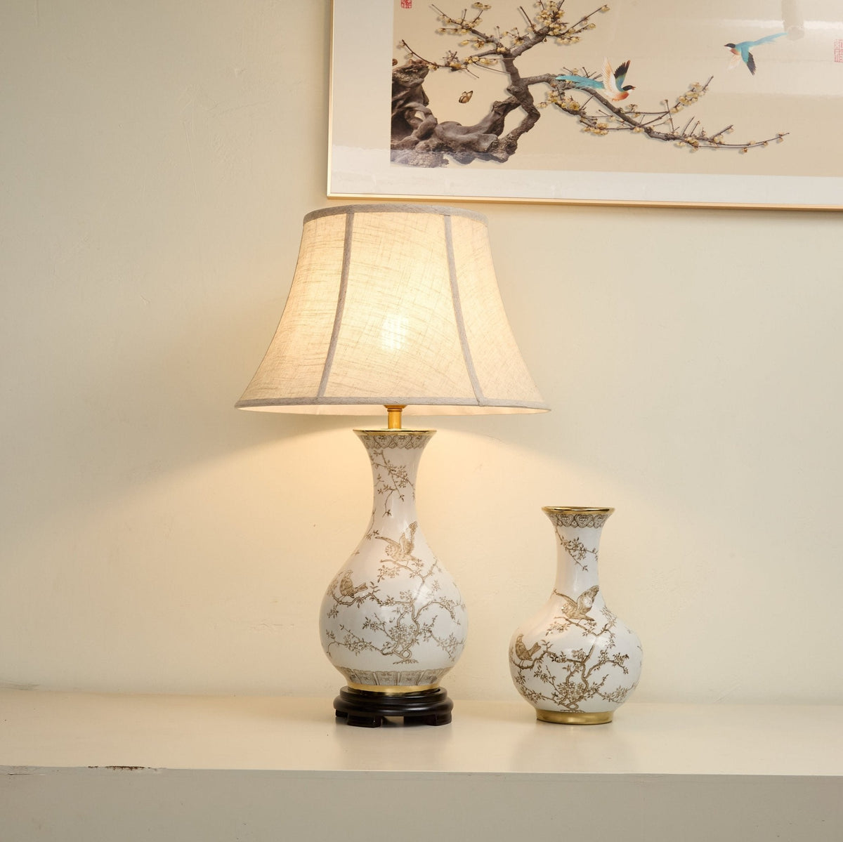 Évariste Floral Bird Keramik-Tischleuchte