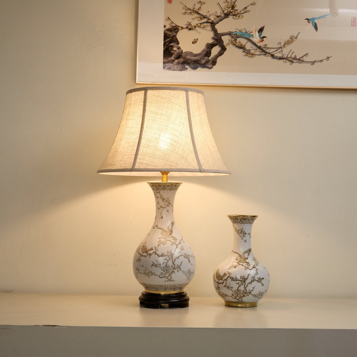 Évariste Floral Bird Keramik-Tischleuchte