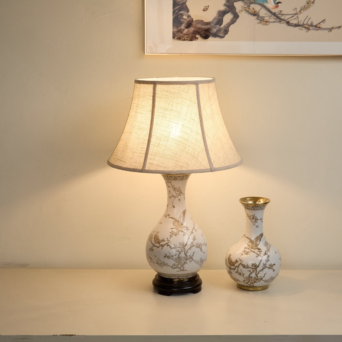 Évariste Floral Bird Keramik-Tischleuchte