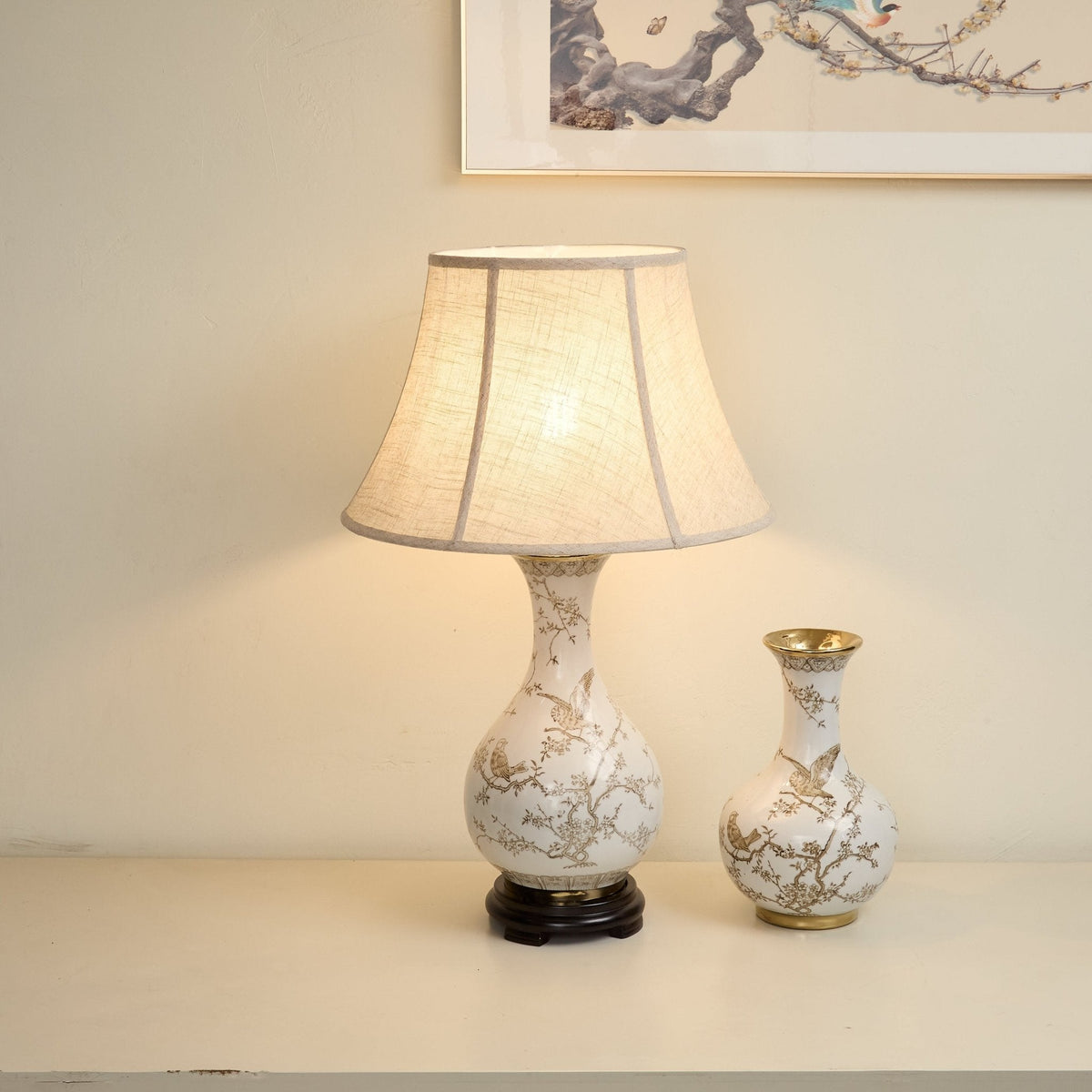 Évariste Floral Bird Keramik-Tischleuchte