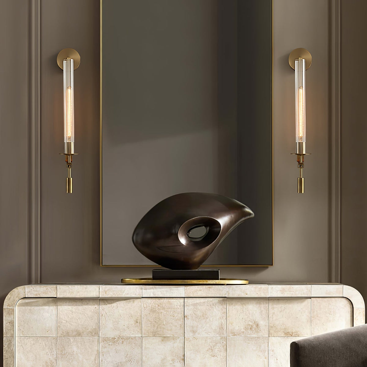 Veloora Wandleuchte Messing minimalistisch geripptes Glas