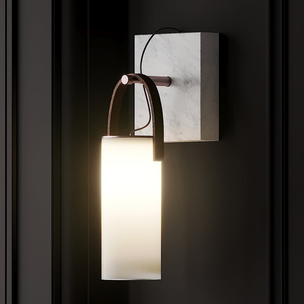 Galerie Wandleuchte Fontana Glas Leder Marmor