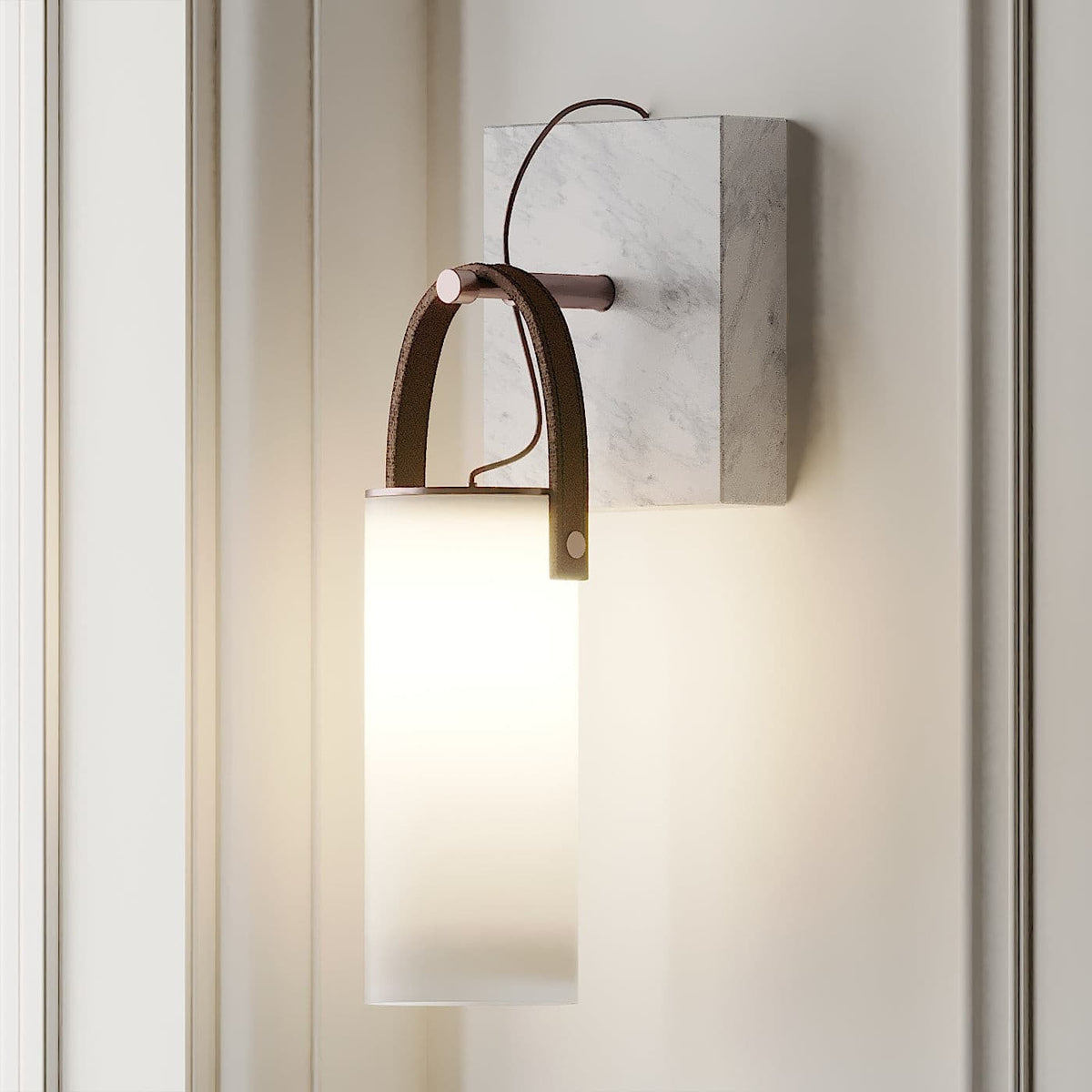 Galerie Wandleuchte Fontana Glas Leder Marmor