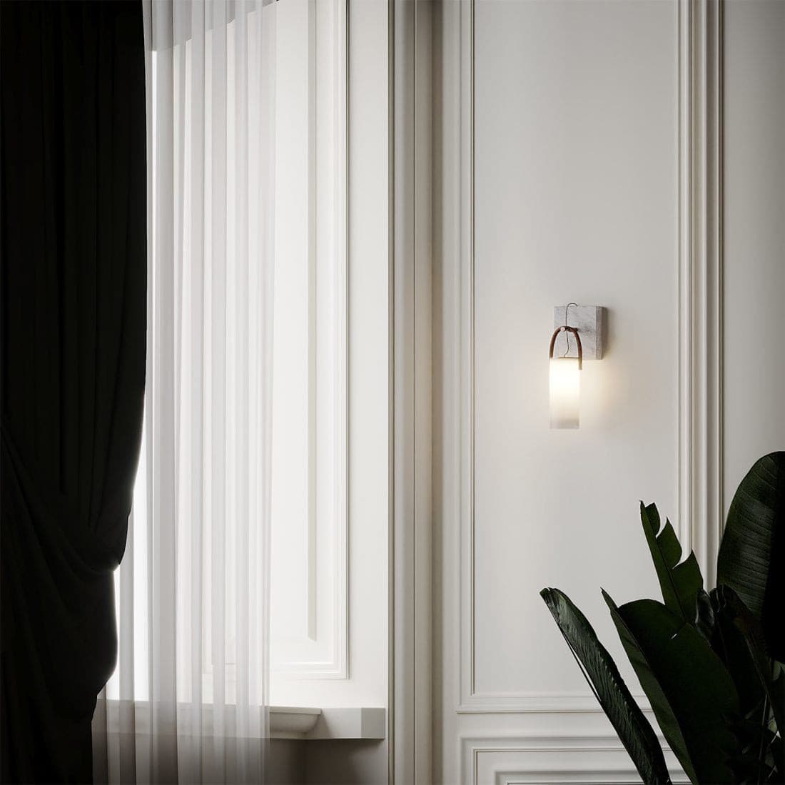 Galerie Wandleuchte Fontana Glas Leder Marmor