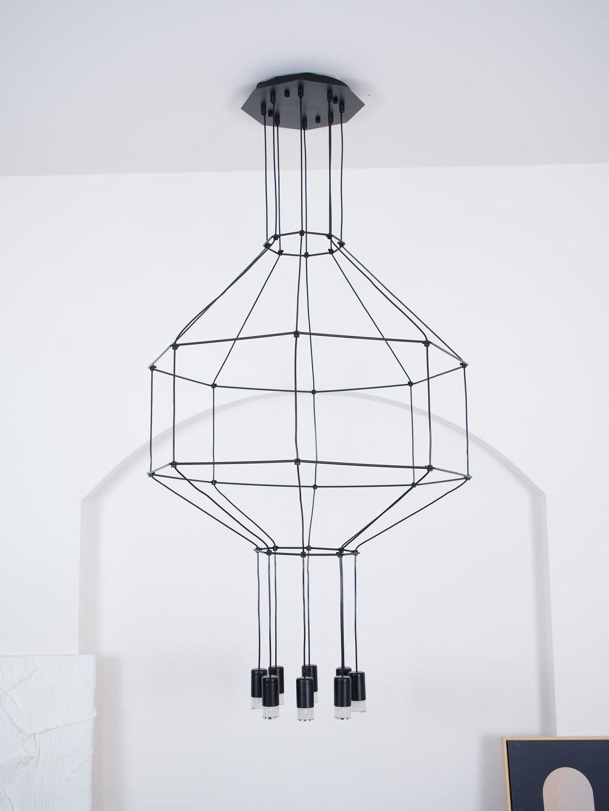 Elaalora Pendelleuchte Geometrisches Drahtdesign Schwarz LED