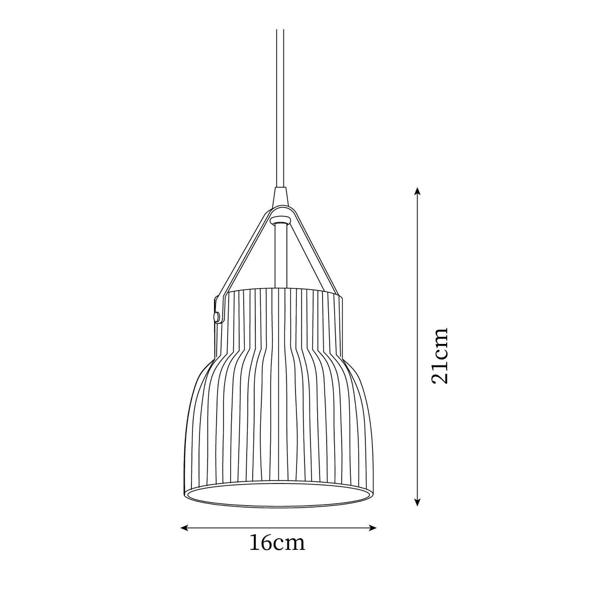 Moderne Pendelleuchte aus Keramik mit geripptem Lampenschirm, Messing und Lederriemen