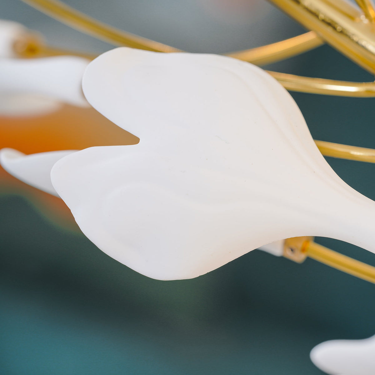Umberis Pendelleuchte Gingko Porzellanblätter Gold