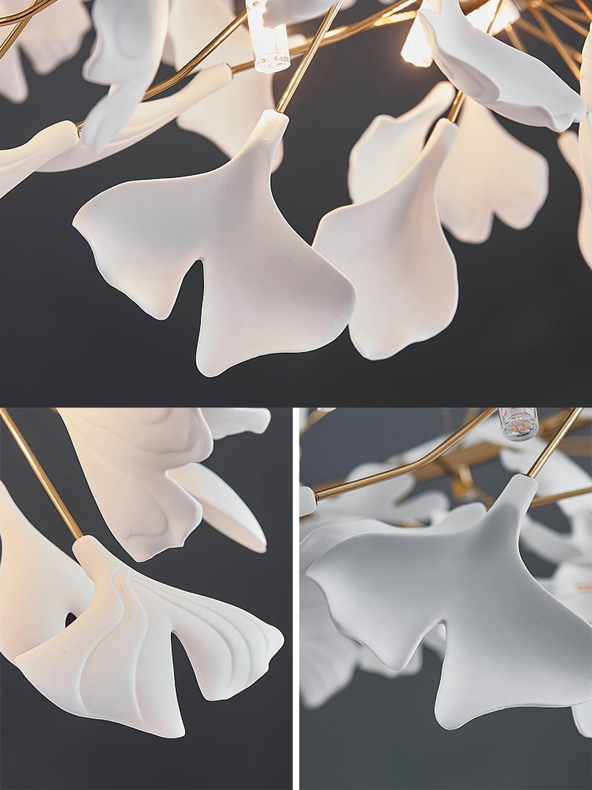 Umberis Pendelleuchte Gingko Porzellanblätter Gold