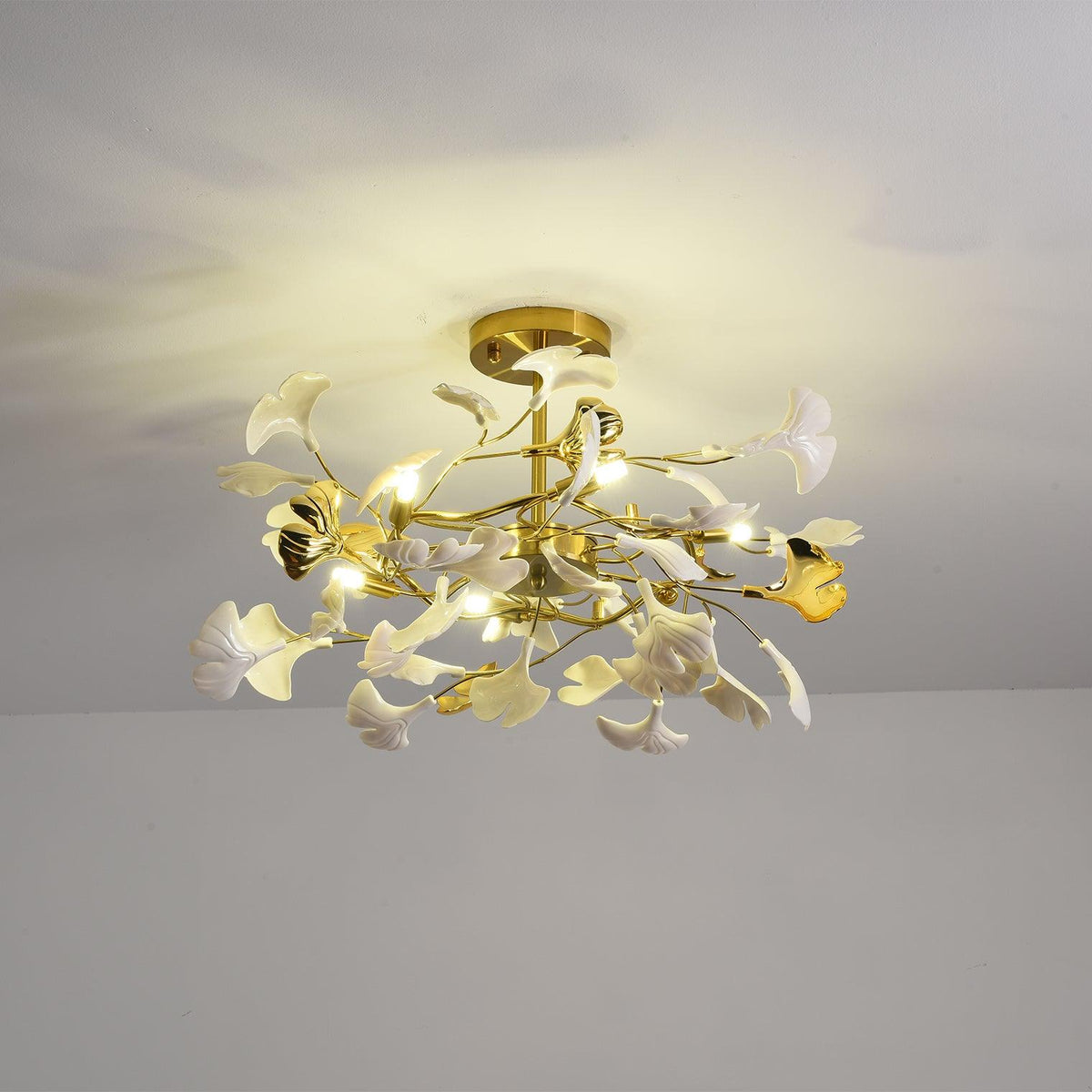 Auriora Pendelleuchte Gingko Keramikblätter Gold