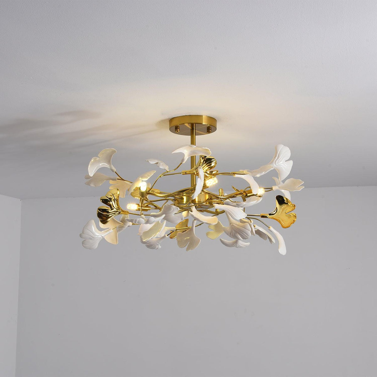 Auriora Pendelleuchte Gingko Keramikblätter Gold