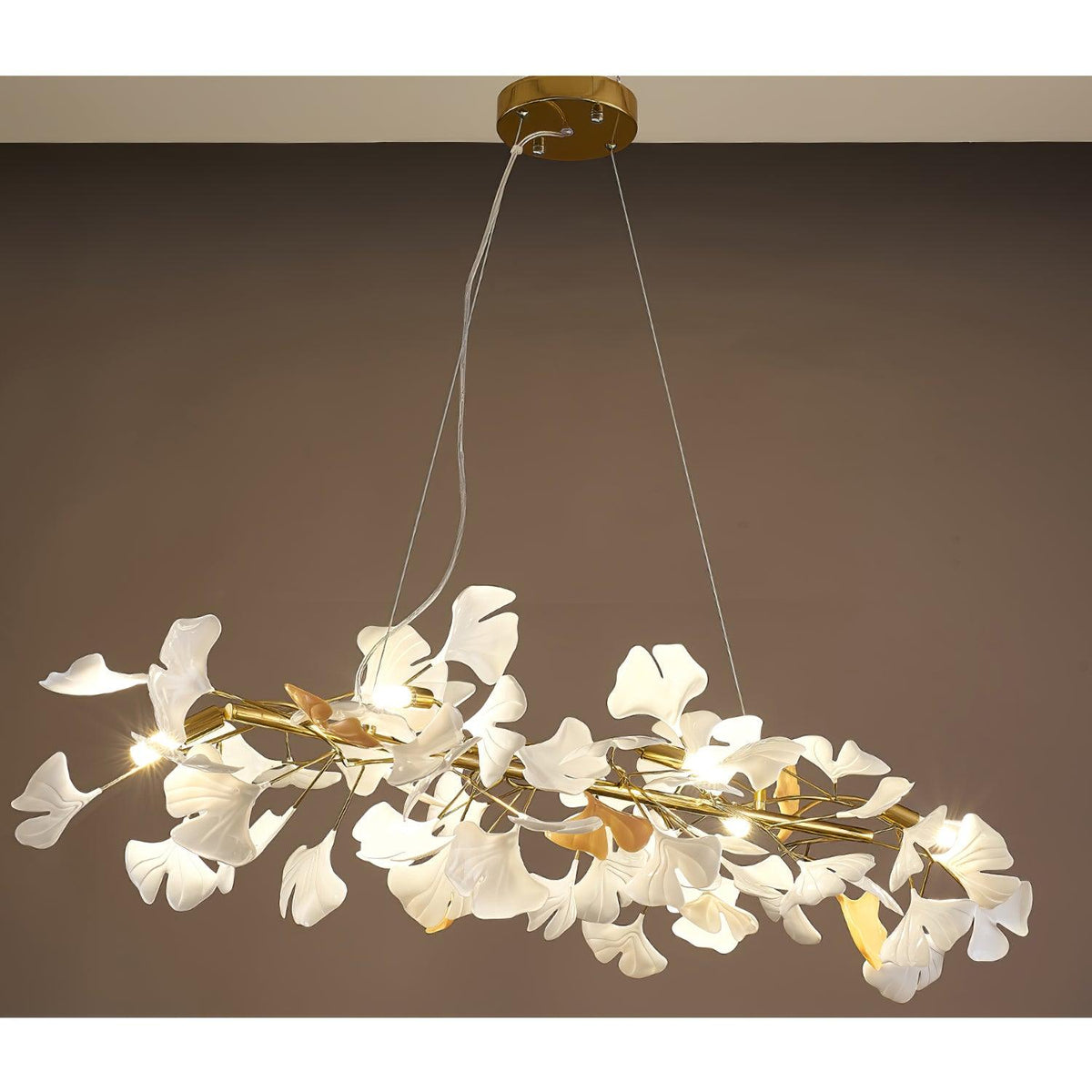Rirove Pendelleuchte Gingko Keramik Blütenblätter Gold
