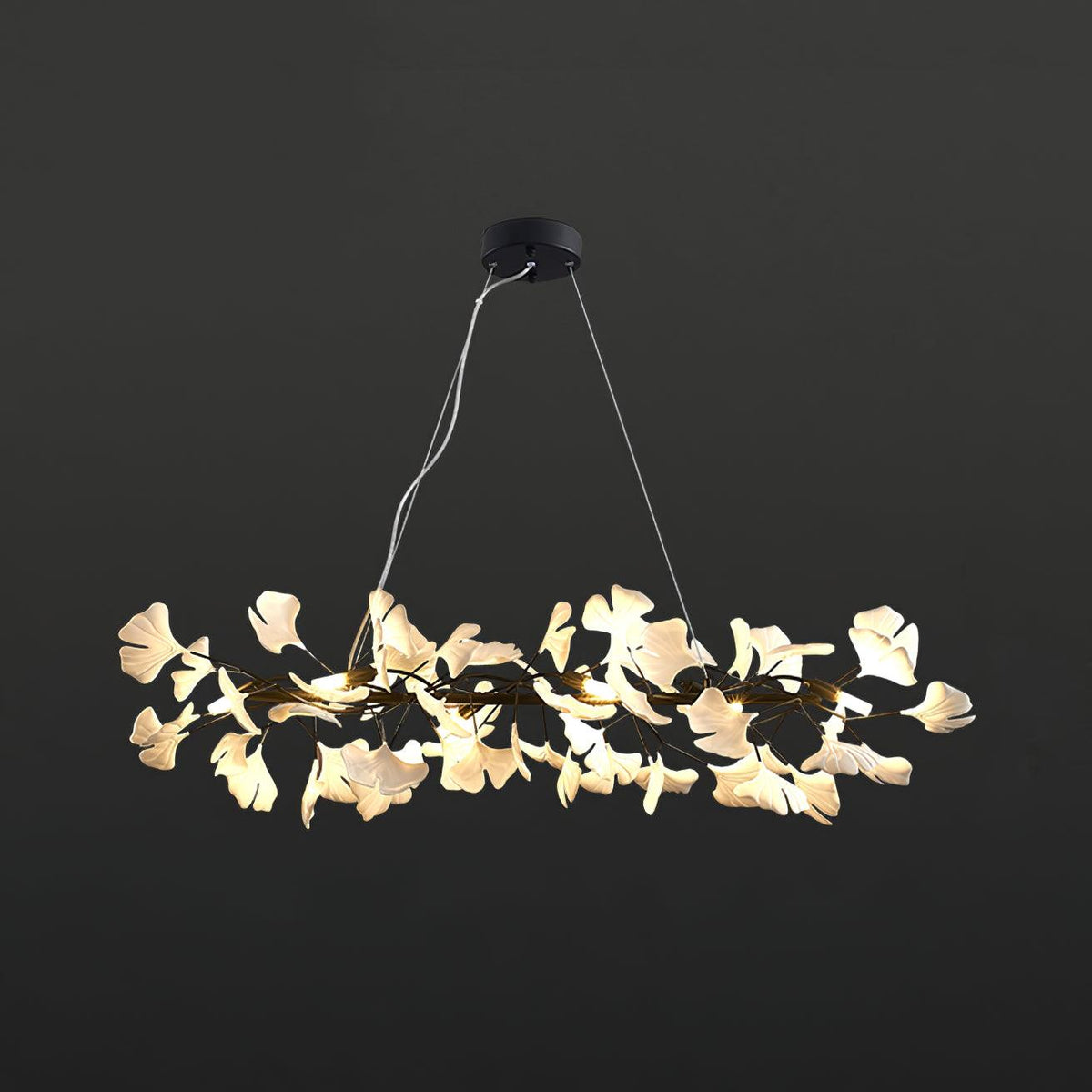 Kronleuchter Metallrahmen Keramik Gingko Weiß Gold Schirm Moderne Kunst