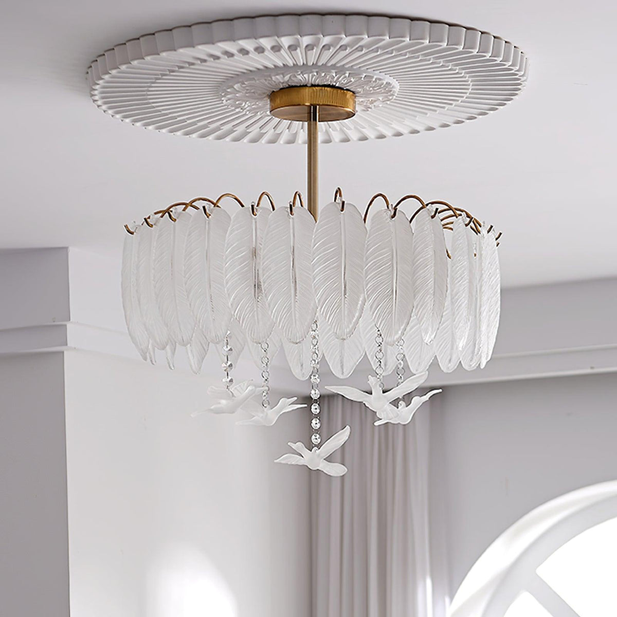 Eiriselle Deckenleuchte Glasfeder Vogel Elegant