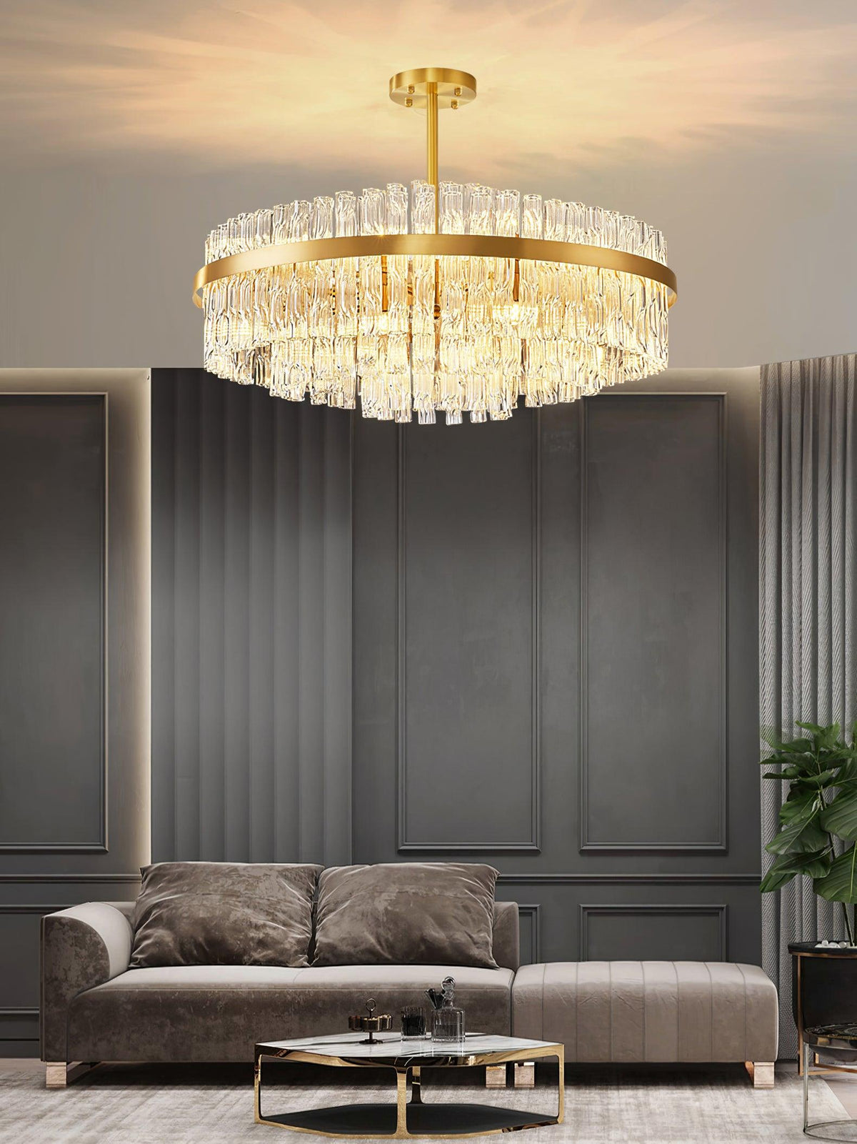 Solivian Kronleuchter Gold Transparente Stange Elegant