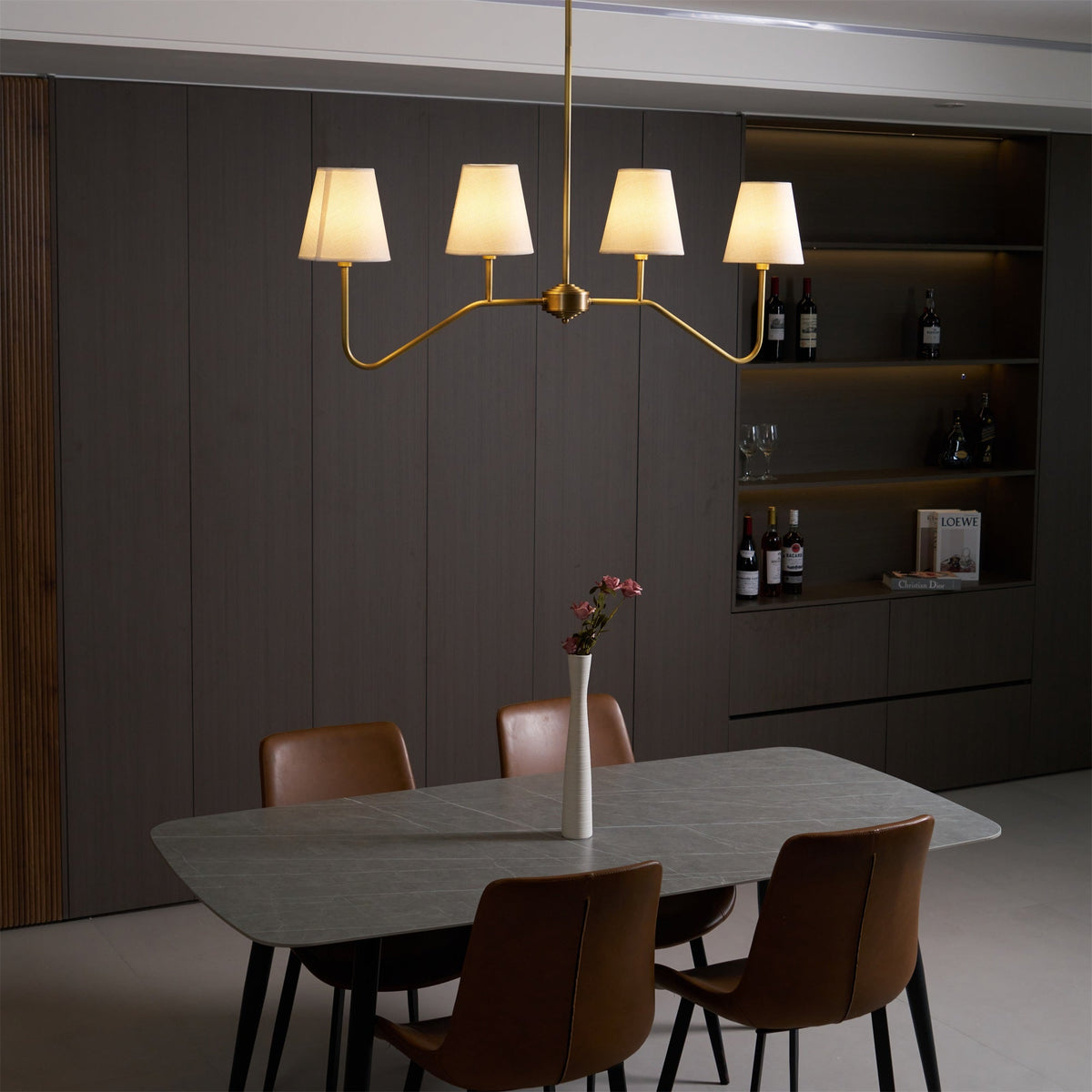 Oriinissa Kronleuchter Messing gebogen Beige linear