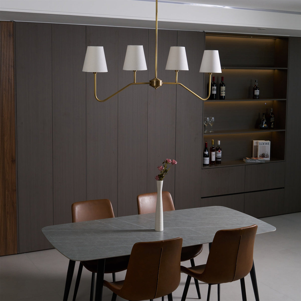 Oriinissa Kronleuchter Messing gebogen Beige linear