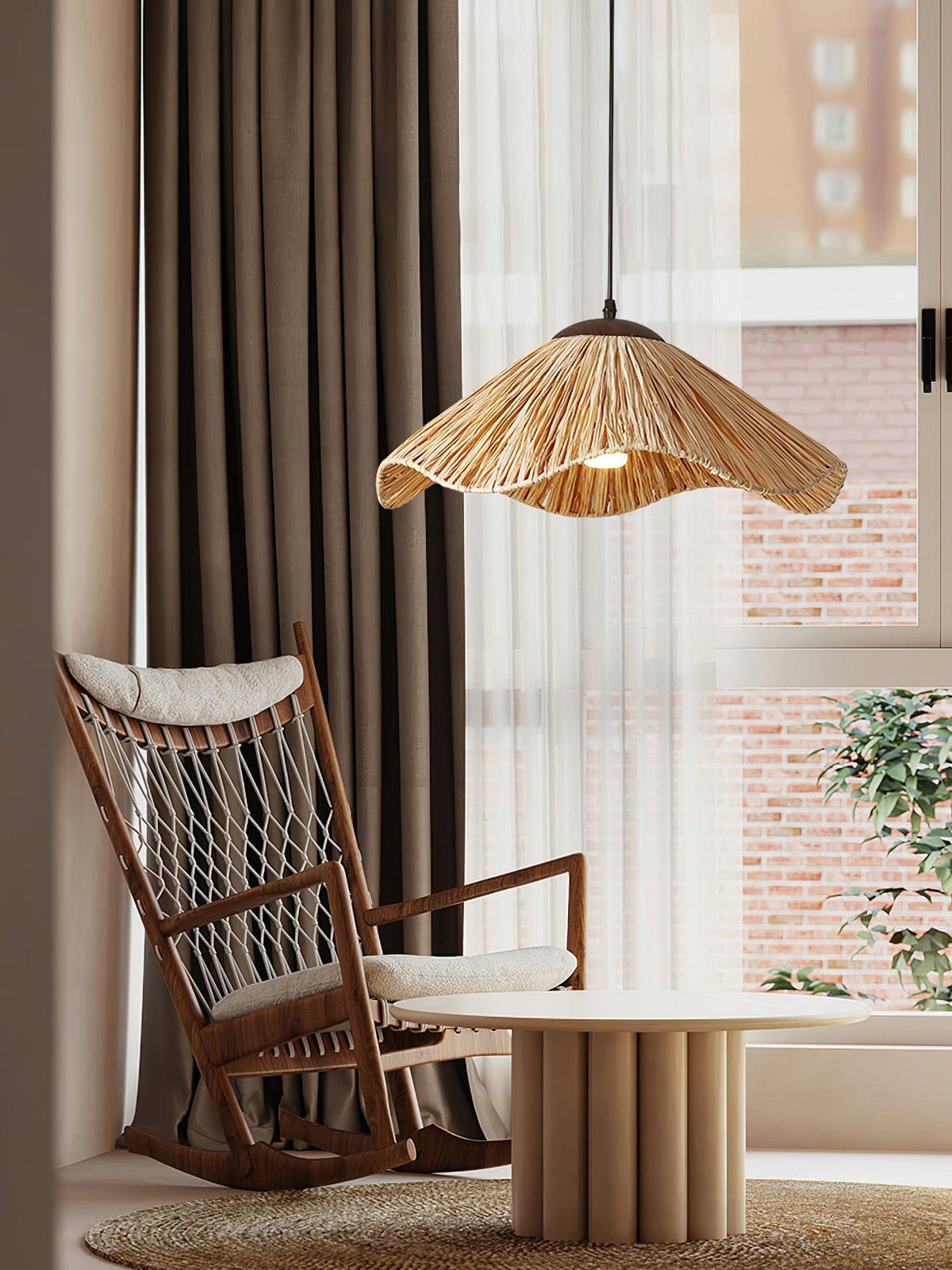 Falinor Pendelleuchte aus Stroh im Boho-Stil