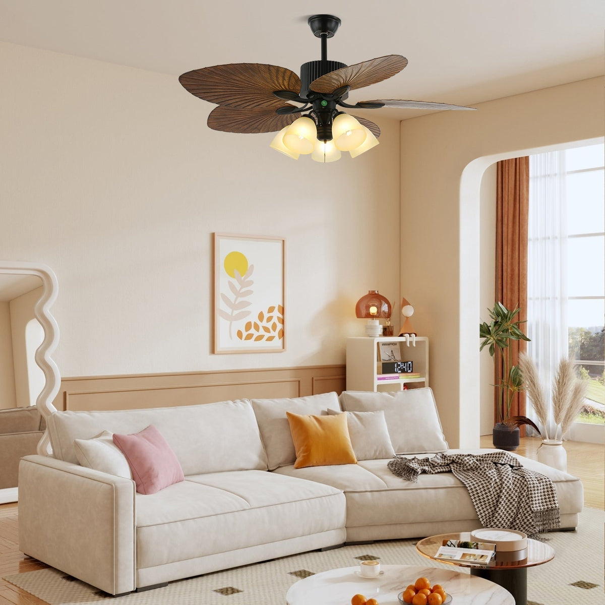 Virel Tropisches Holz Deckenventilator mit Beleuchtung