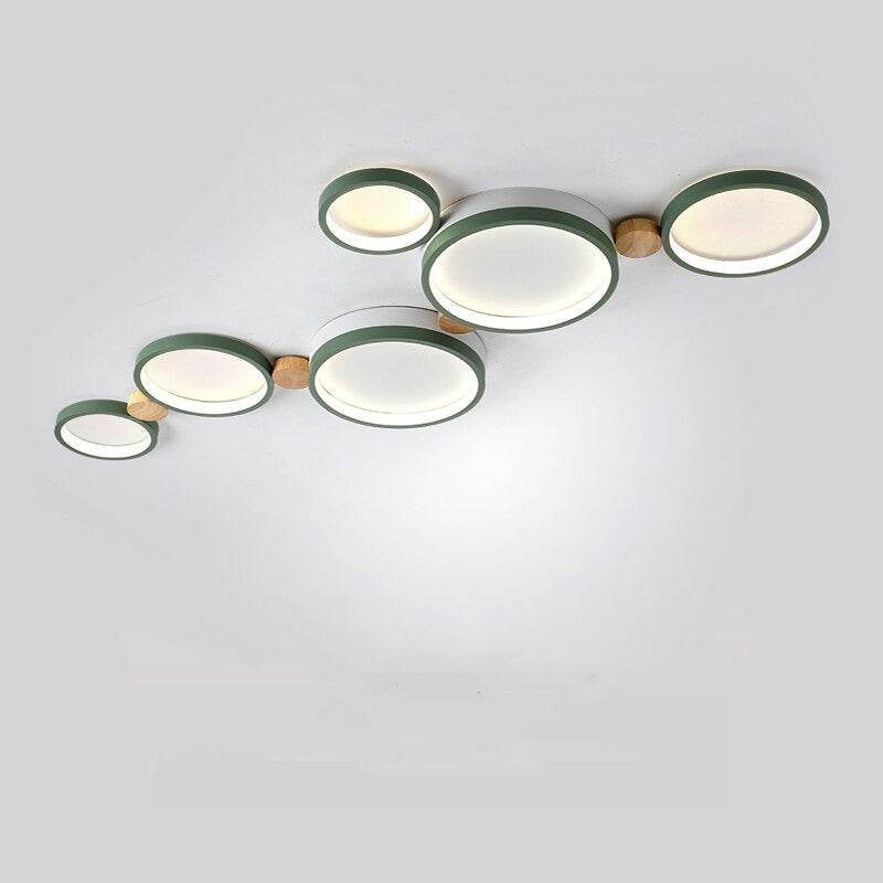 Muto Deckenleuchte Rund Modern LED Weiß/Grau/Grün, Wohnzimmer, Holz