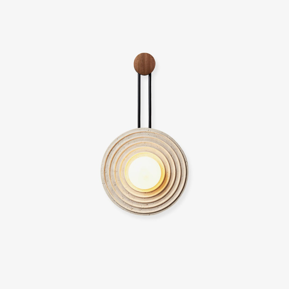 Isoror Spiral-Ring Travertine-Wandleuchte in Dunkelwalnuss & Beige