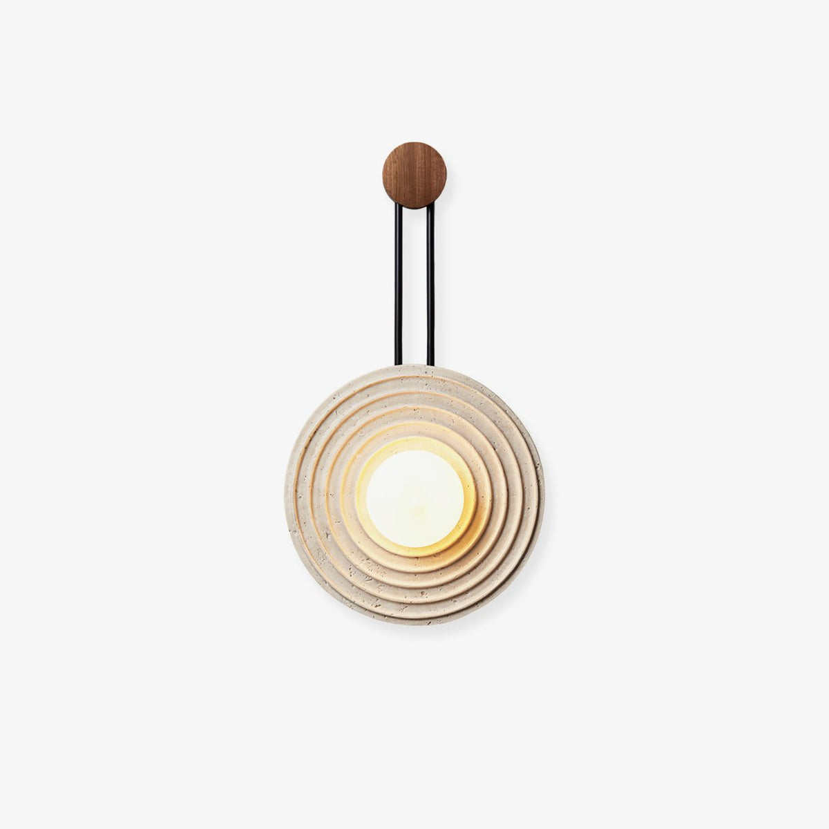 Isoror Spiral-Ring Travertine-Wandleuchte in Dunkelwalnuss & Beige