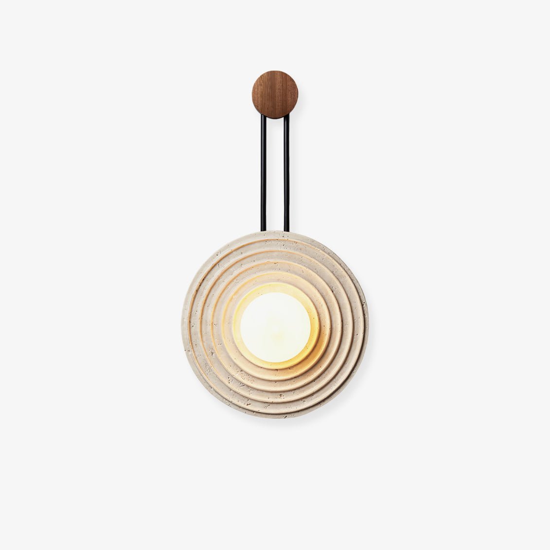 Isoror Spiral-Ring Travertine-Wandleuchte in Dunkelwalnuss & Beige