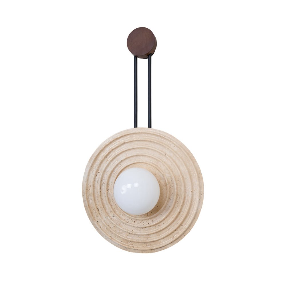 Isoror Spiral-Ring Travertine-Wandleuchte in Dunkelwalnuss & Beige