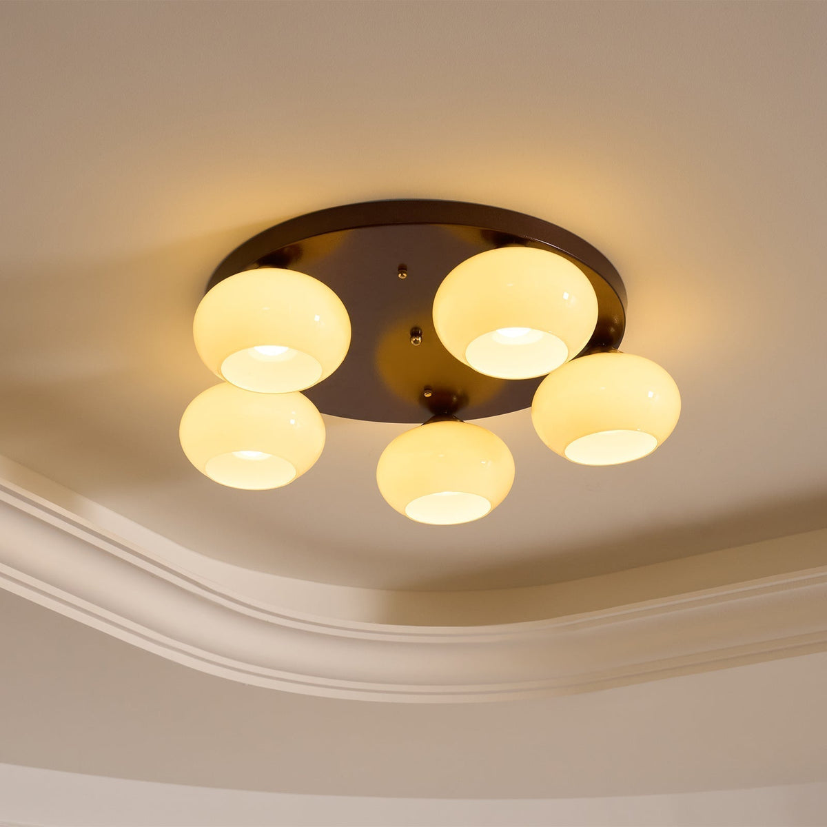 Luno 5-Light Bernsteinfarbenes Glas flache Deckenleuchte