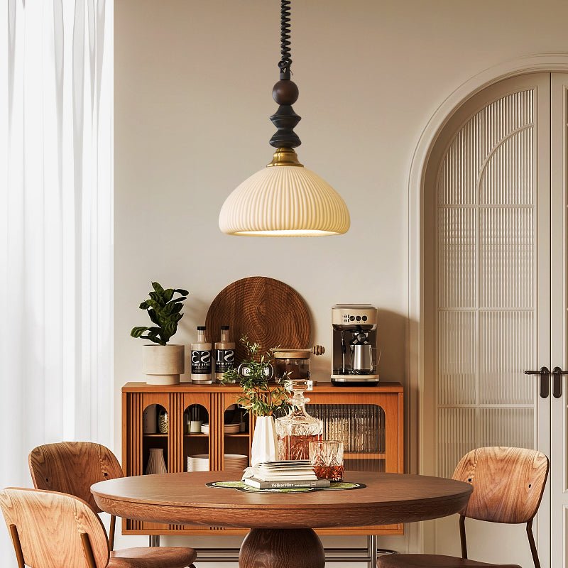 Halcyon zeitgenössische minimalistische Bogen-Holz-Pendelleuchte