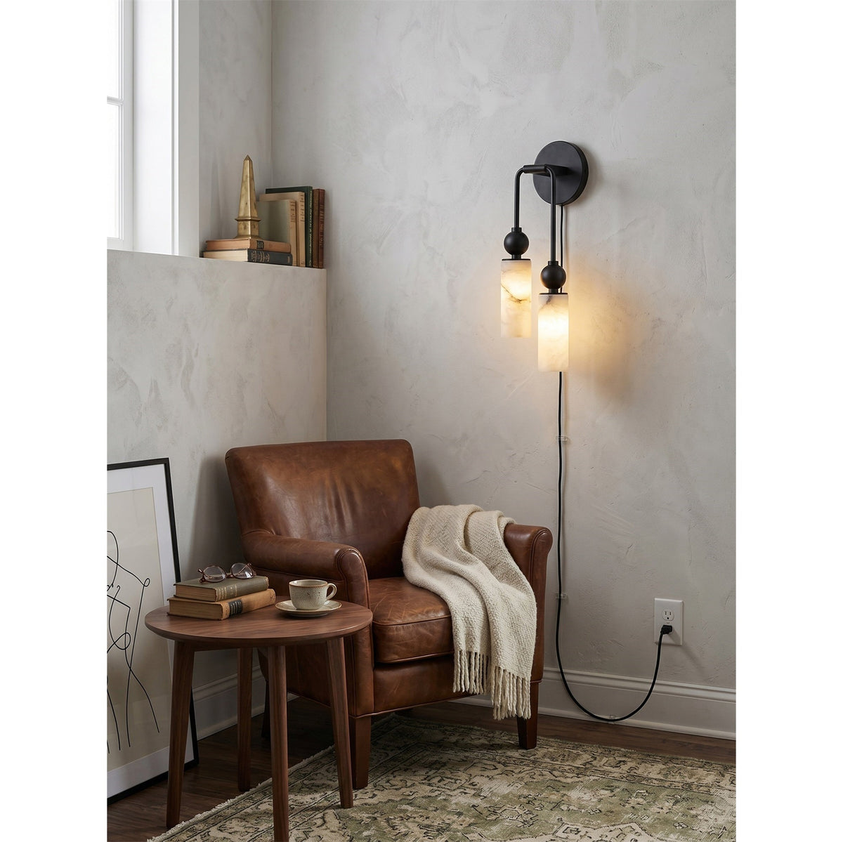 Eiraina Alabaster Wandleuchte mit Stecker