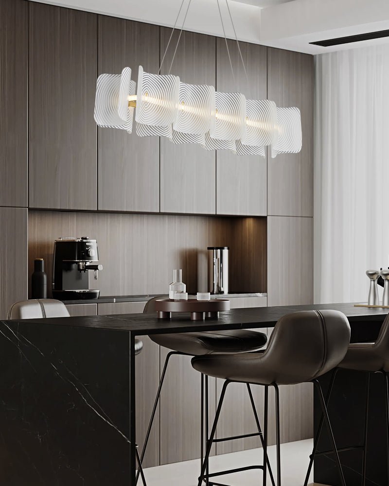 Virinia zeitgenössische luxuriöse rechteckige Messing-Glas-Pendelleuchte