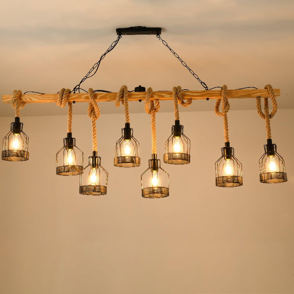 Quoro Industrieller Granaten-Kronleuchter aus Hanfseil