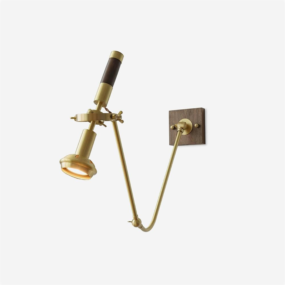 Verstellbare Wandleuchte aus Messing und Walnuss im Vintage-Stil für Arbeitsbereich