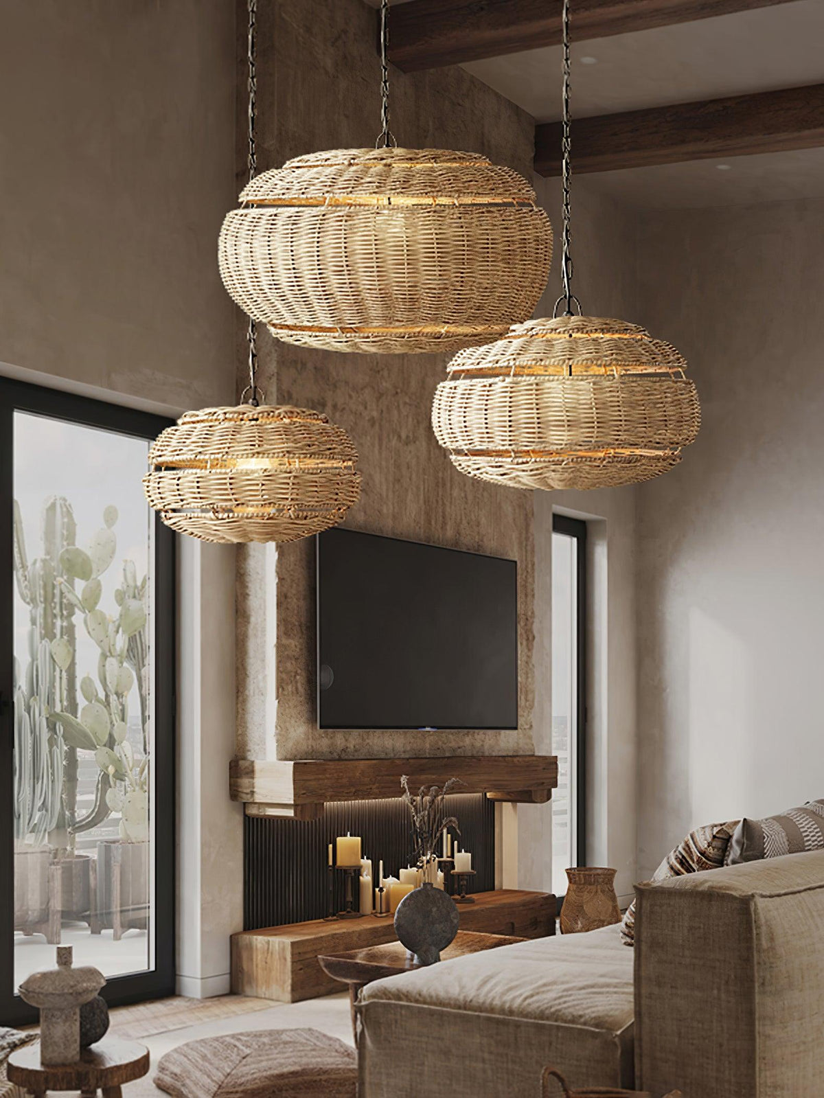 Wickora Vintage Pendelleuchte in dunklem Naturrattan &