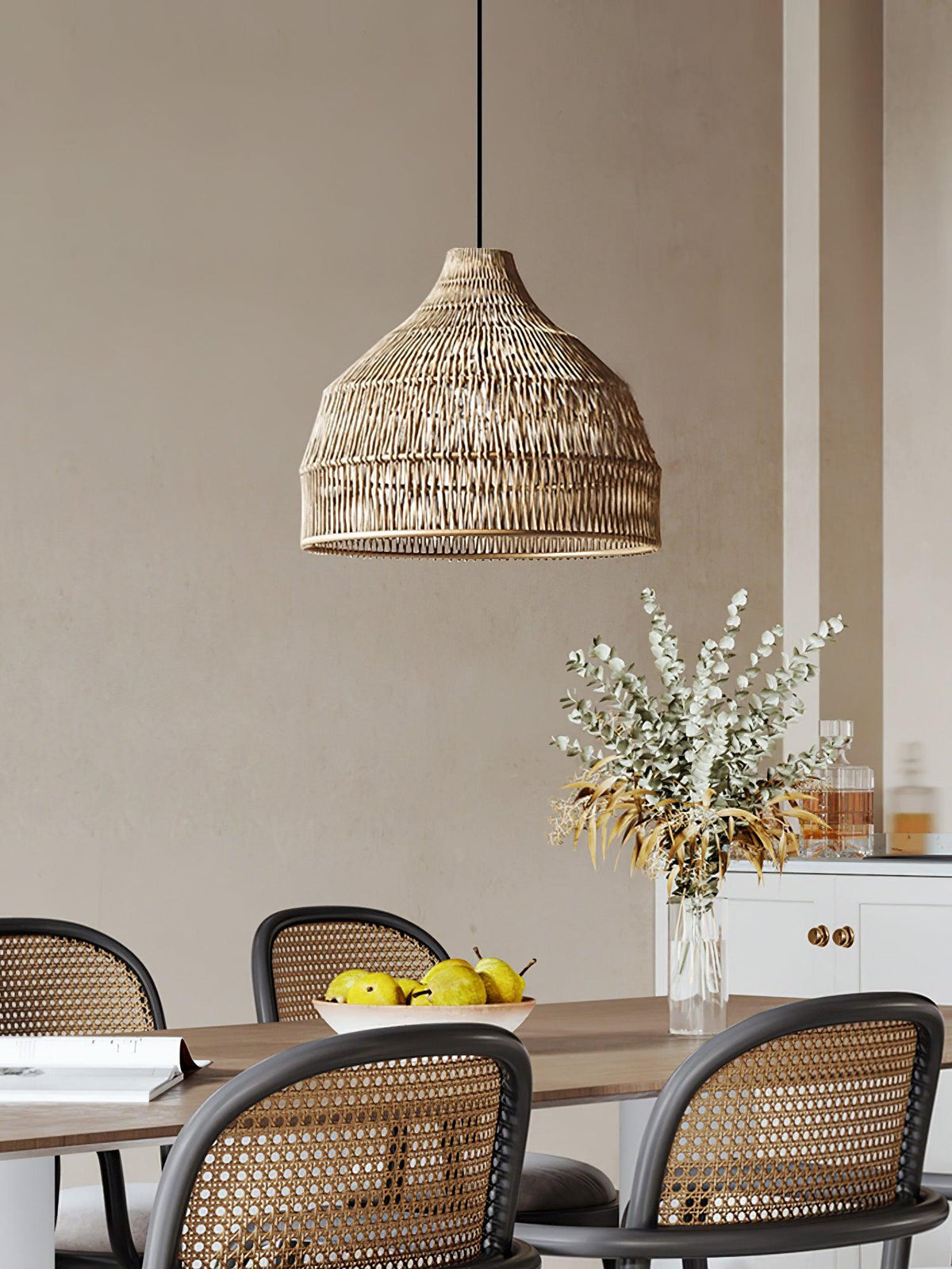 Wickora Vintage Pendelleuchte in dunklem Naturrattan &