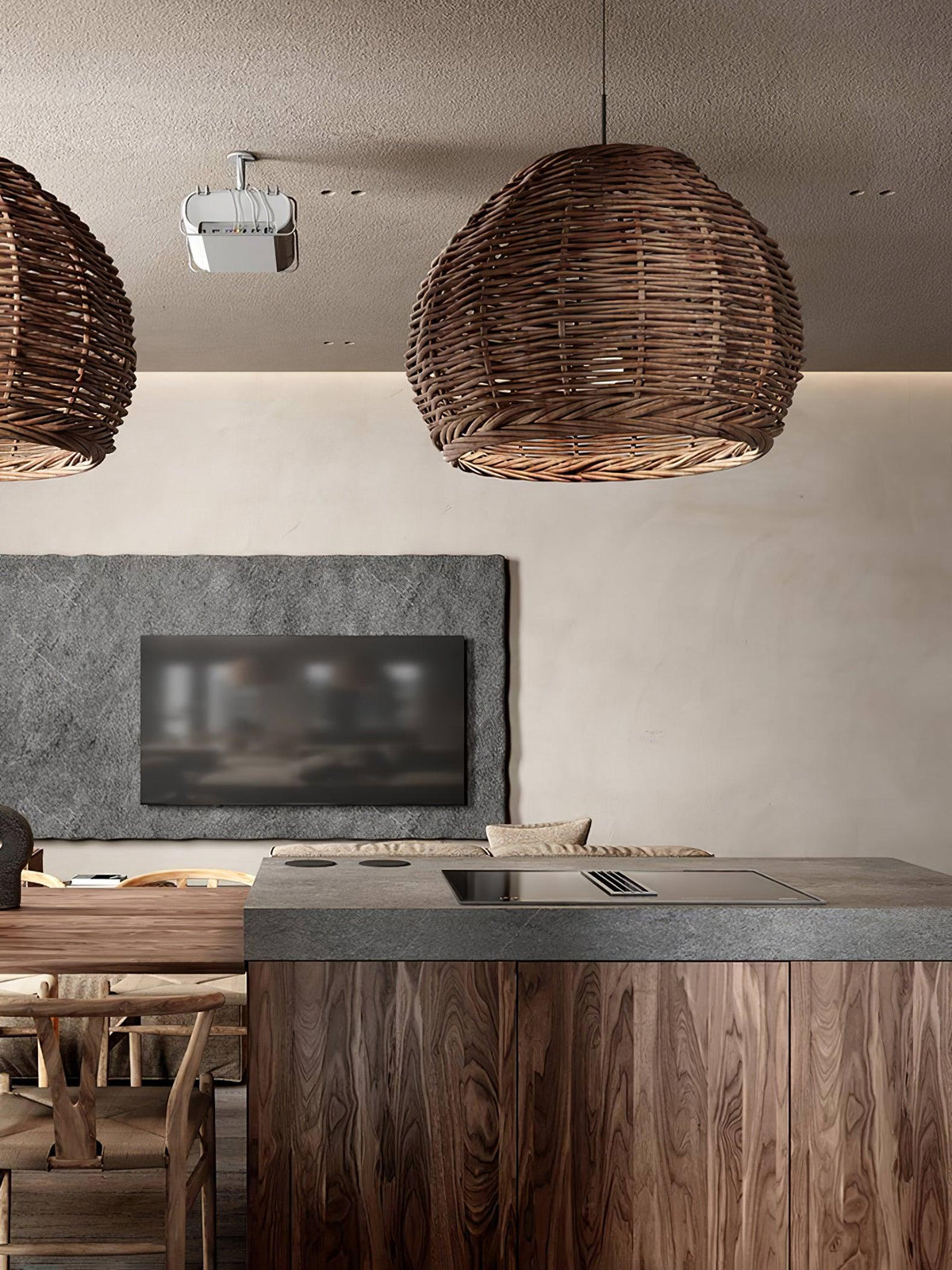 Wickora Vintage Pendelleuchte in dunklem Naturrattan &