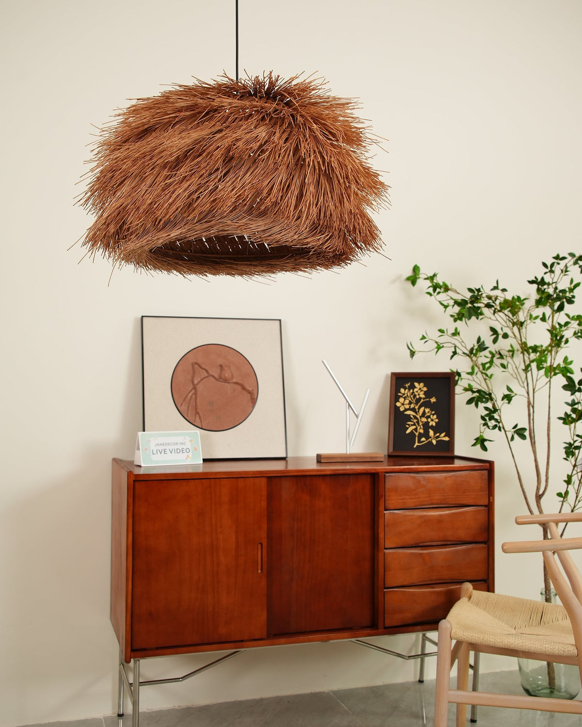 Wickora Vintage Pendelleuchte in dunklem Naturrattan &