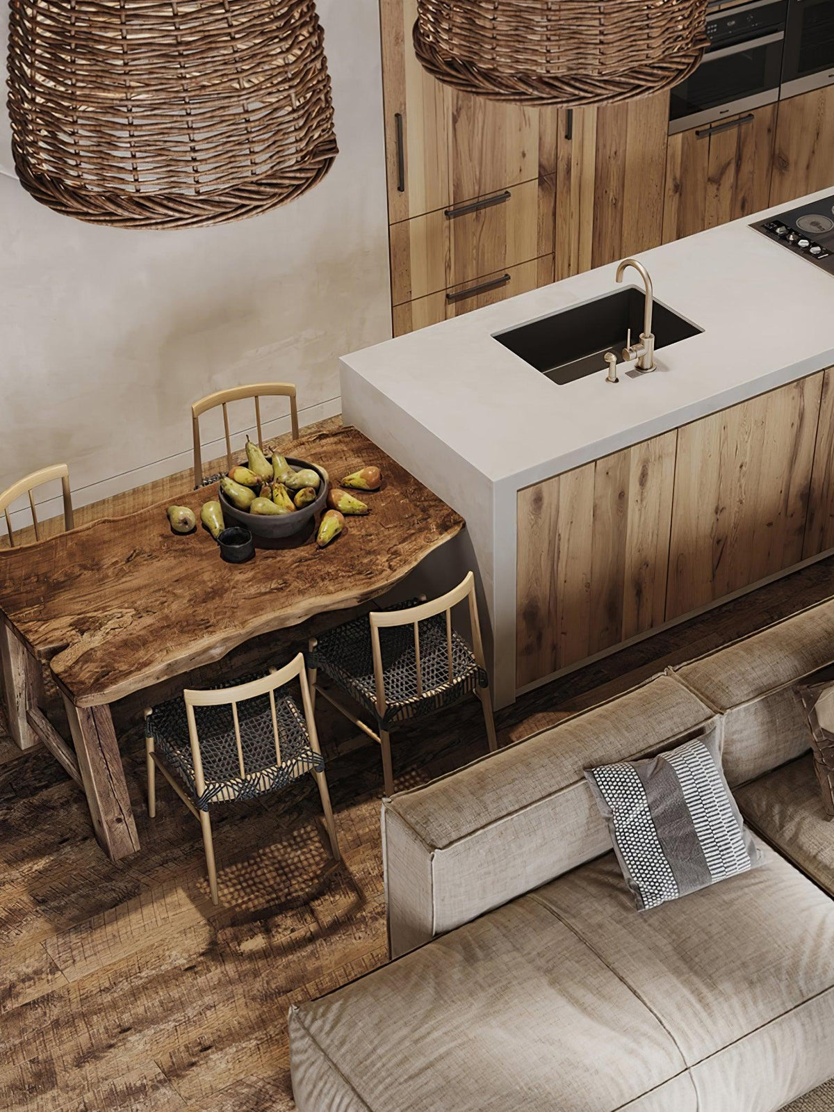 Wickora Vintage Pendelleuchte in dunklem Naturrattan &