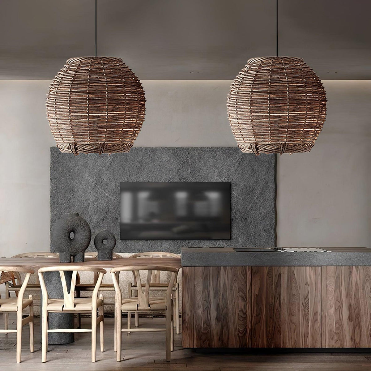 Wickora Vintage Pendelleuchte in dunklem Naturrattan &