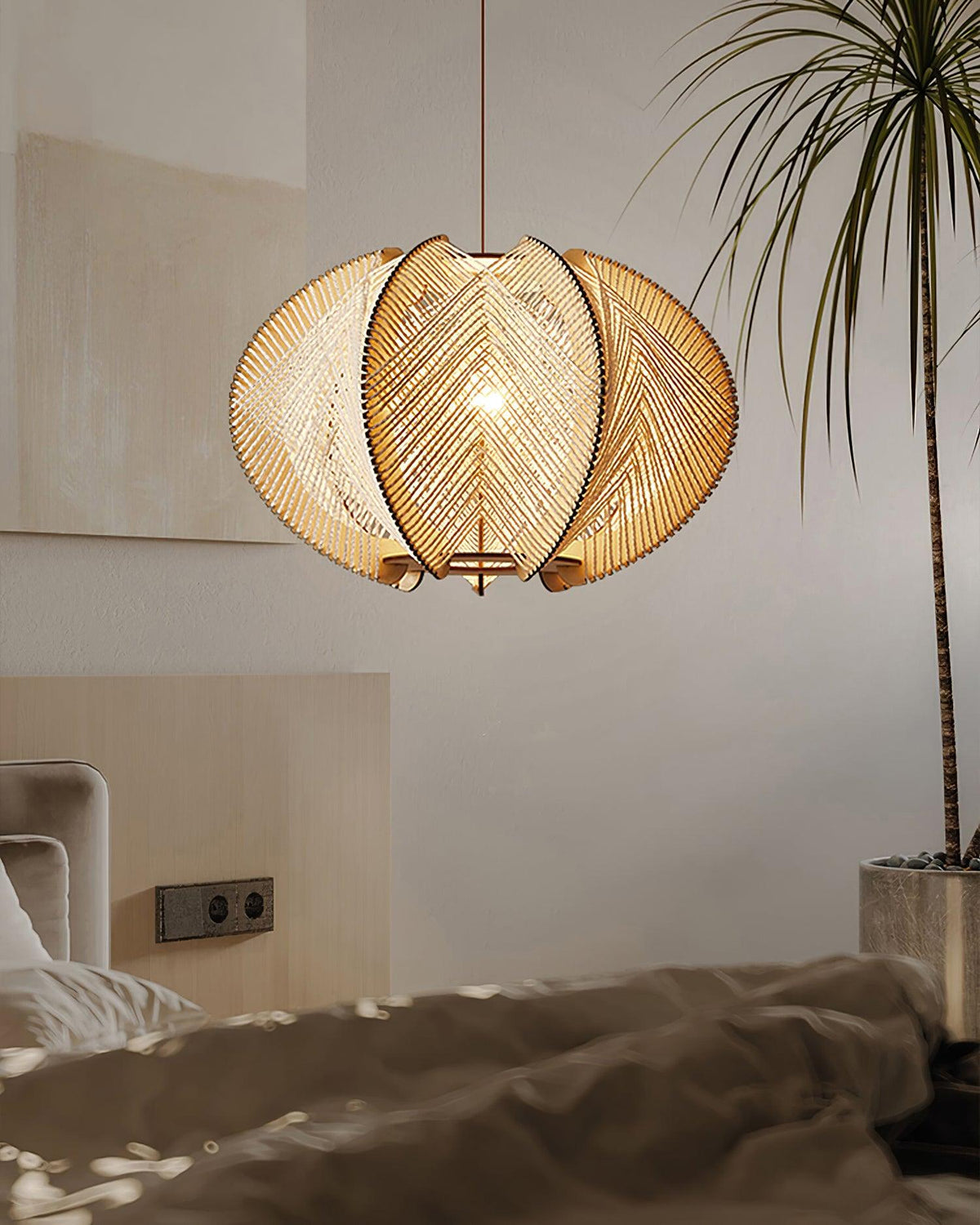 Atel Pendelleuchte aus Holz und Hanfseil