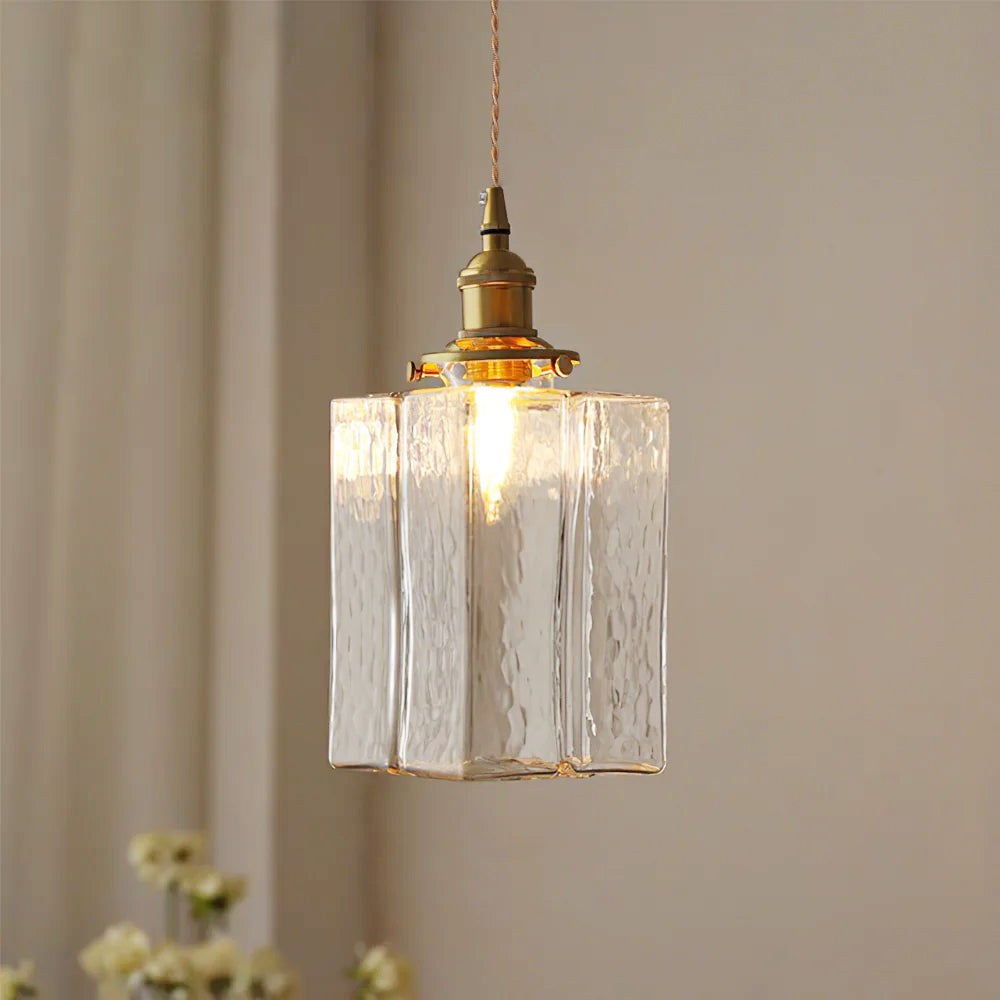 Ovely Vintage Pendelleuchte aus gehämmertem Messing und Glas