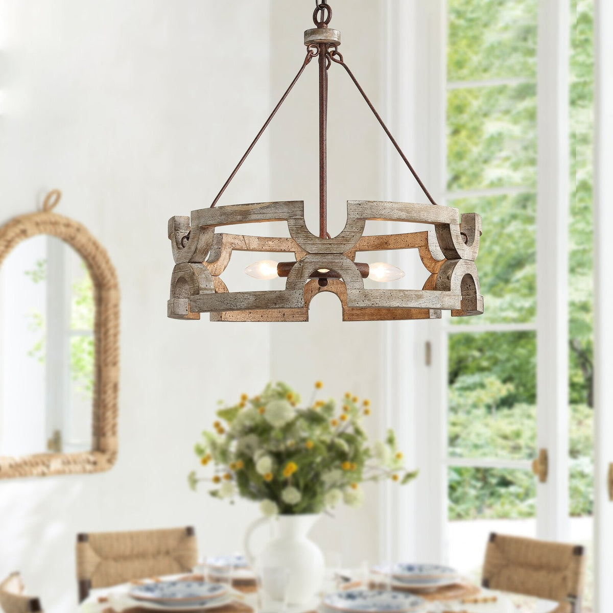 Victoria Kronleuchter im Vintage-Stil aus Holz in Rostfarbe