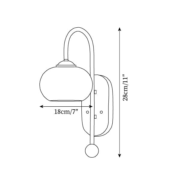 Wandleuchte Metall und Glas mit glatter Kugel aus Holzrückplatte