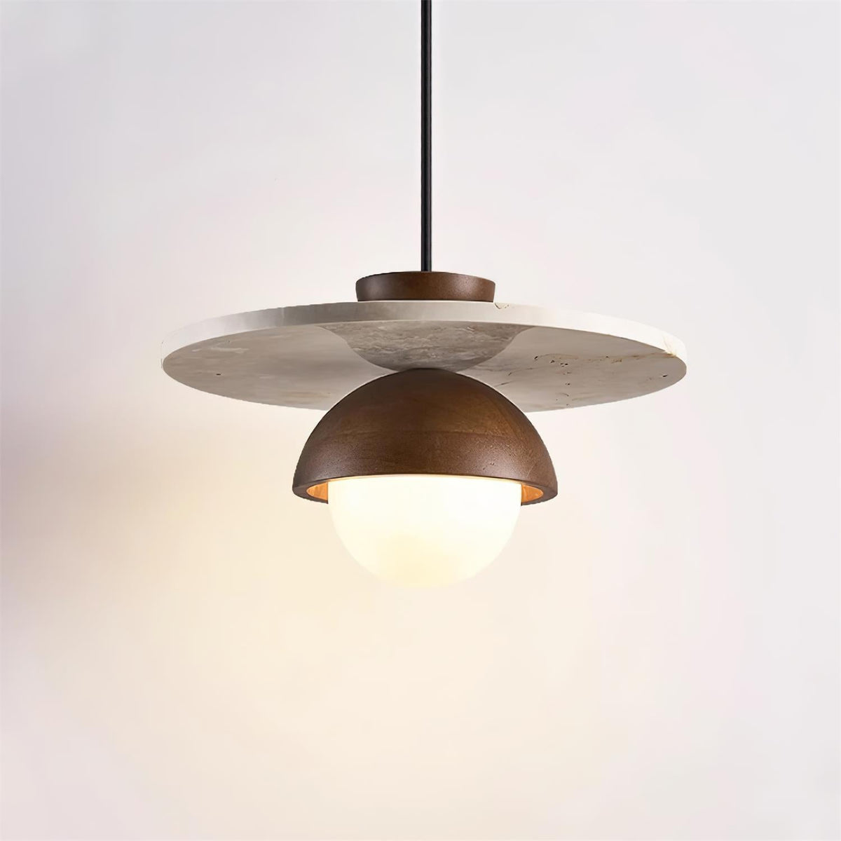 Calvion Pendelleuchte Travertin Holz Glas Kugel