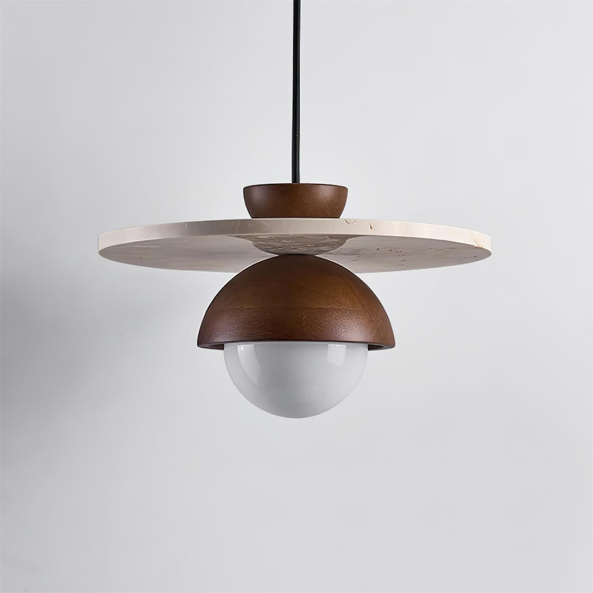 Calvion Pendelleuchte Travertin Holz Glas Kugel