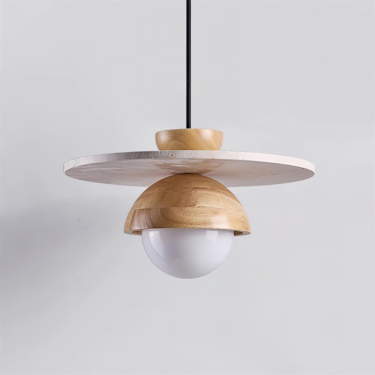 Calvion Pendelleuchte Travertin Holz Glas Kugel